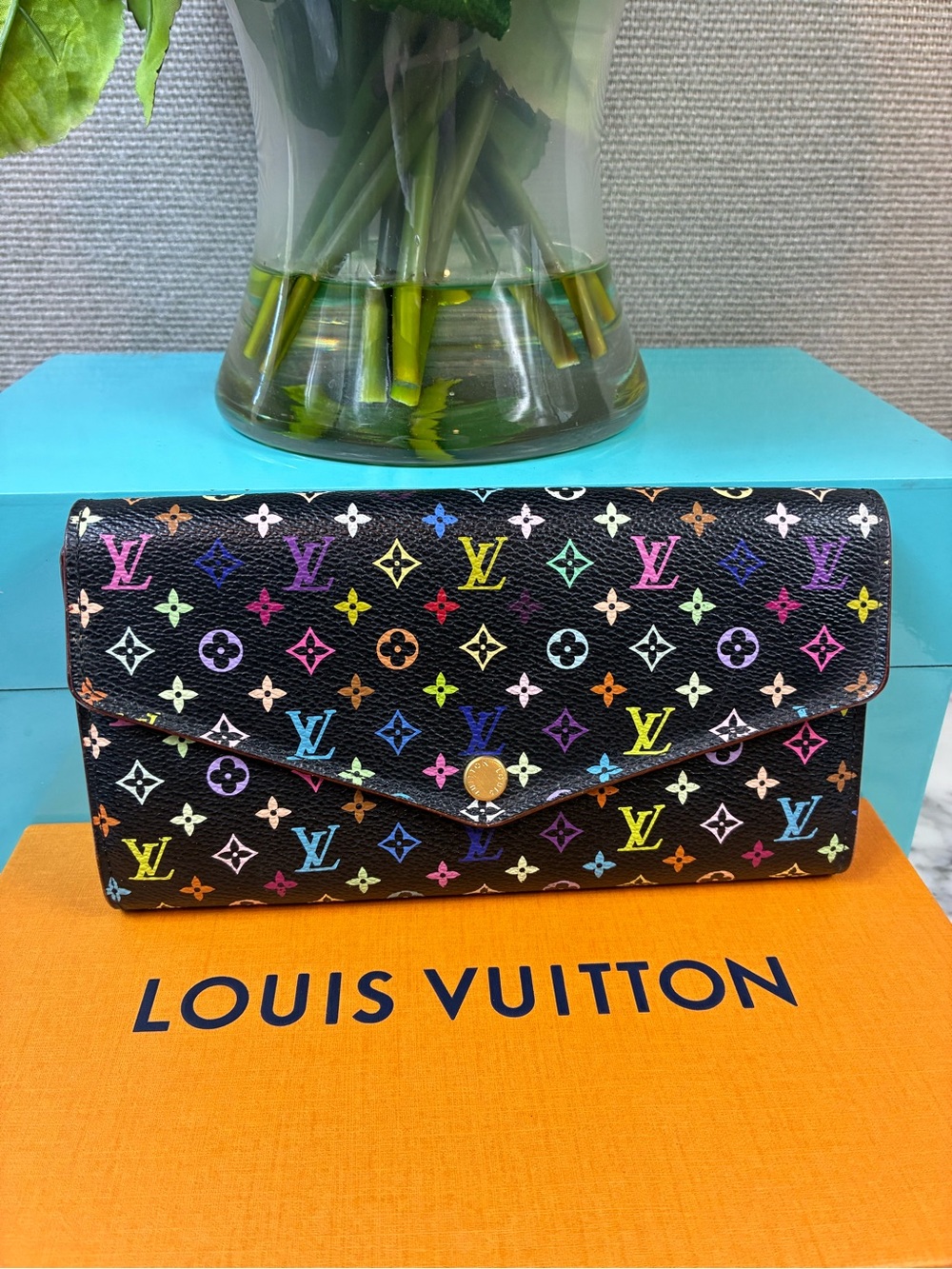 LV Louis Vuitton Black Multicolor Murakami Sarah Wallet - Beautiful Pre-Loved